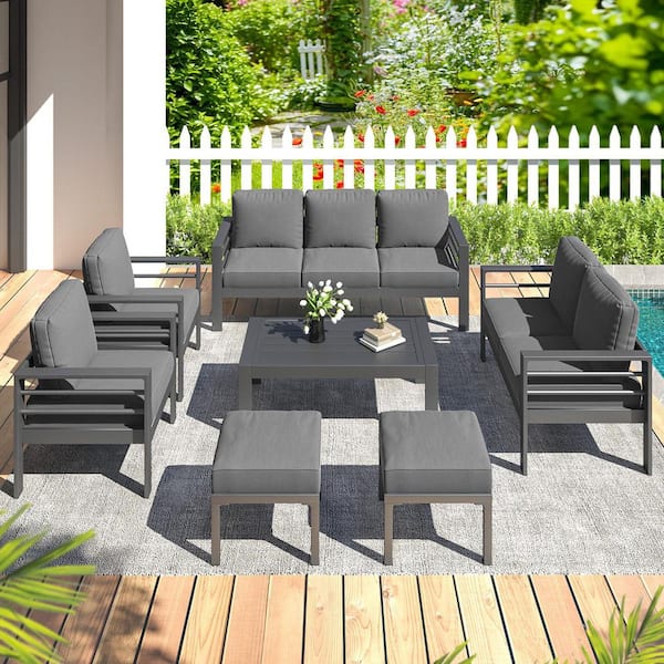 Sudzendf 7-Piece Wicker Outdoor Conversation Patio Furniture Set with Gray Cushions