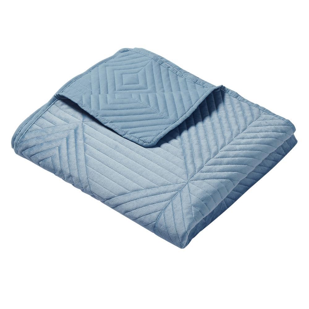 Spa Blue Velvet Quilted Reversible Throw Blanket