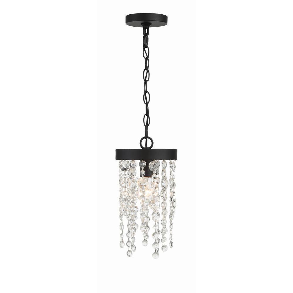Black Forged Crystal 1-Light Pendant with Hand Cut Crystals