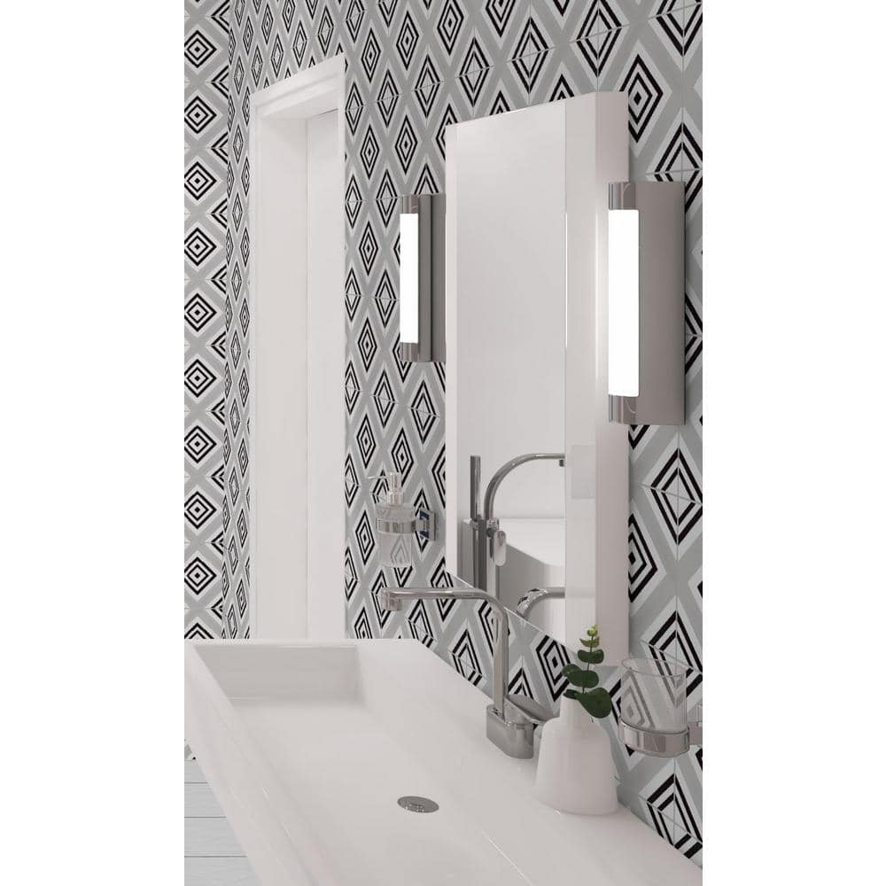 Lucia 8" Black and Gray Porcelain Patterned Tile