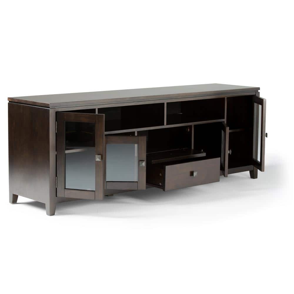 Contemporary Mahogany Brown Solid Wood 72" TV Stand for 80" TVs