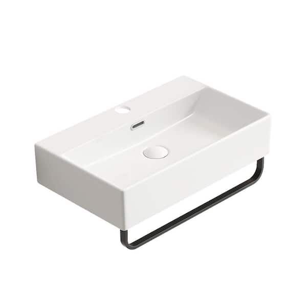 23.63 in. x 14.18 in. Vessel Bathroom Sink in White Ceramic with Faucet Hole