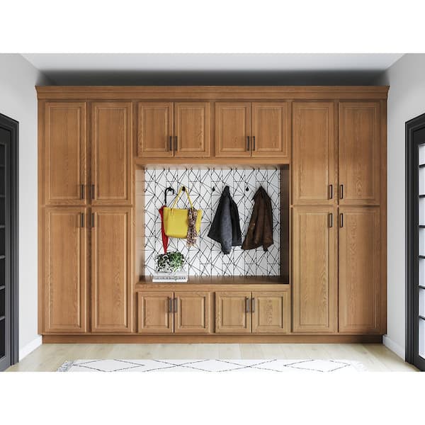 Hampton 18 in. W x 24 in. D x 90 in. H Assembled Pantry Cabinet in Medium Oak