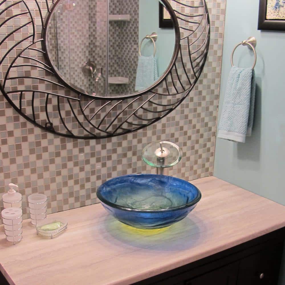 Mare 19'' Blue and Green Glass Round Vessel Sink
