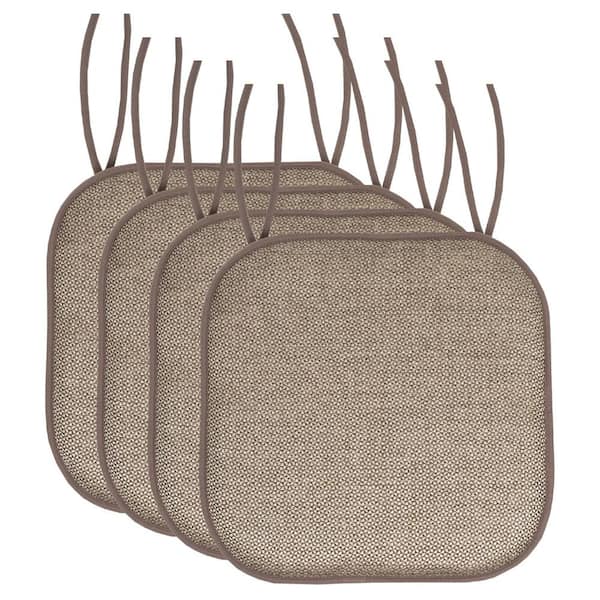 Sweet Home Collection Cameron Square Memory Foam 16 in.x16 in. Non-Slip Back, Chair Cushion with Ties (4-Pack), Beige/Brown