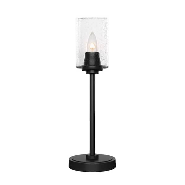 Unbranded Quincy 17.5 in. Matte Black Accent Lamp with Clear Bubble Glass Shade
