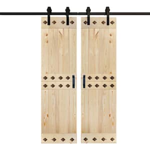 Mid-Century Style 48 in. x 84 in. Unfinished DIY Knotty Pine Wood Sliding Barn Door with Hardware Kit