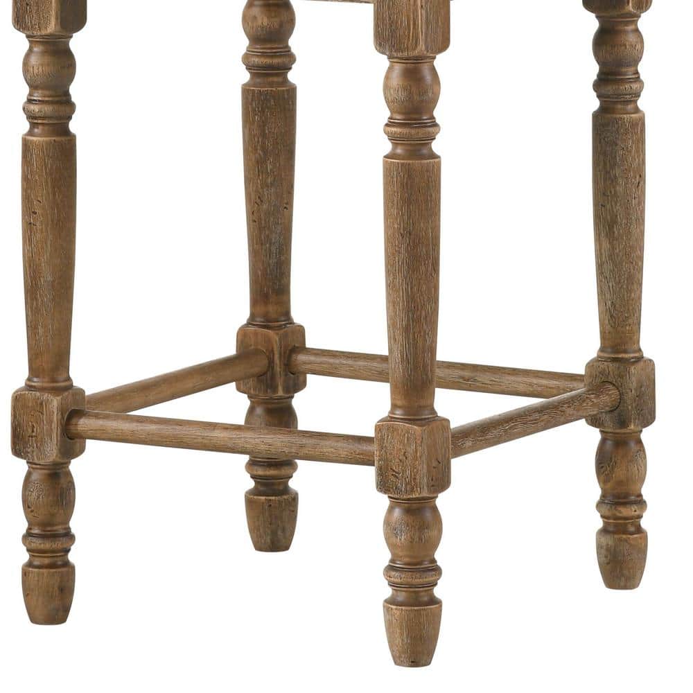 Weathered Oak Backless Counter Height Stool with Beige Upholstered Seat