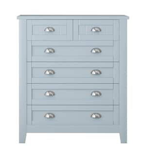 33.86 in. W x 17.71 in. D x 38.78 in. H Blue-gray Linen Cabinet solid wood frame, plasticdoor panel, retro shell handle