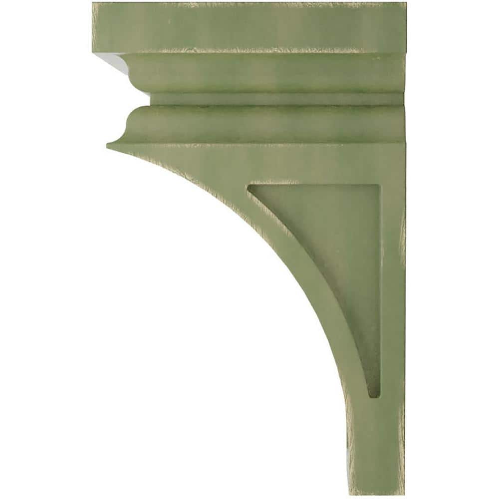 Restoration Green Rubberwood Vintage Decor Architectural Corbel, 6" Height