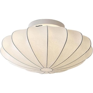 Kateo 15 3/4" W 1-Light White Oval Umbrella Shell Semi-Flush Mount with Cream Faux Silk Shade for Living Room