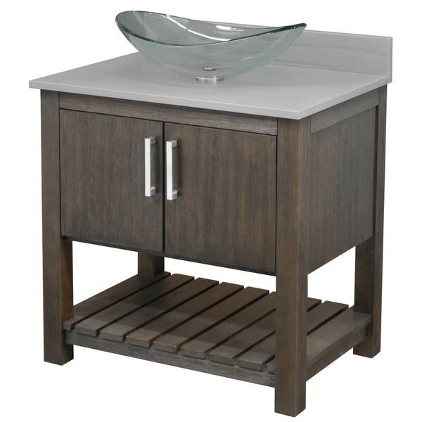 Novatto Ocean Breeze 31 in. W x 22 in. D x 31 in. H Bath Vanity in Cafe Mocha w/Grey Quartz Top, Clear Sink and Chrome Hardware
