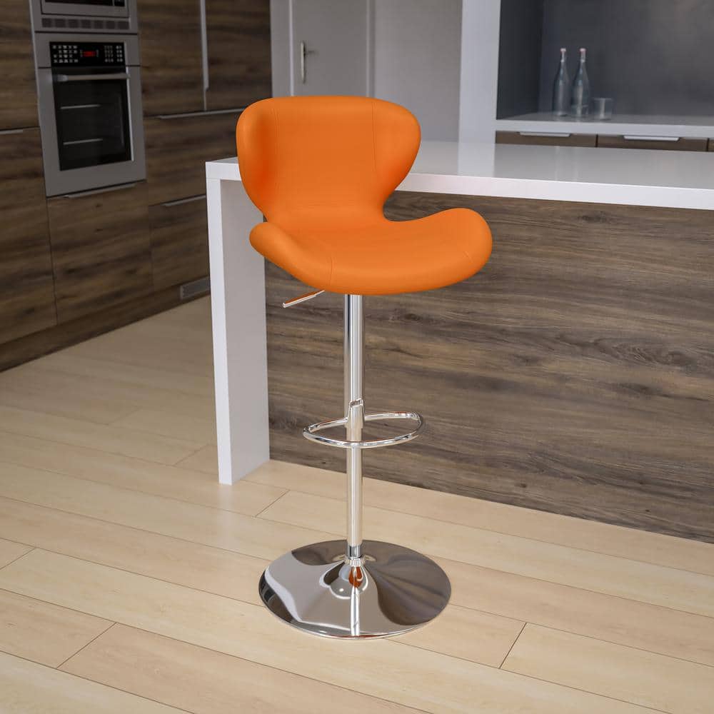 Curvaceous Orange Vinyl and Chrome Adjustable Swivel Barstool