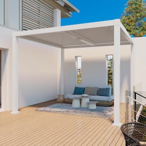 10 ft. x 10 ft. Aluminum Frame Freestanding Patio Pergola Outdoor Handly Open and Close Louvered Roof Pergola, White