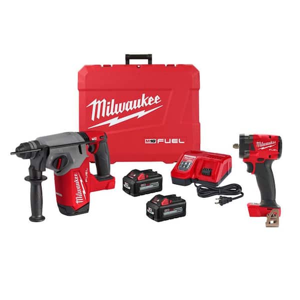 M18 FUEL 18V Lith-Ion Brushless 1 in. Cordless SDS-Plus Rotary Hammer Kit w/ Two Batteries & 3/8 in. Impact Wrench