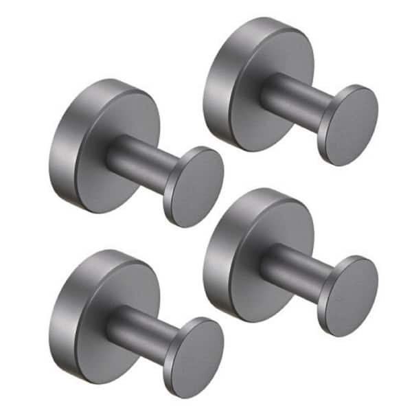 Tileon 4-Piece Round Base Wall Hanging Coat Hook with Screws- Gray Robe Hook for Bathroom, Bedroom