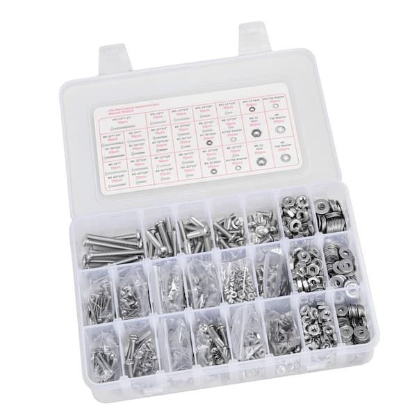 1110 Pcs Bolts and Nuts Kit, 10-24,8-32,2-56,6-32,4-40 Imperial Screws, Flat Washers, Stainless Steel, 2025 Update