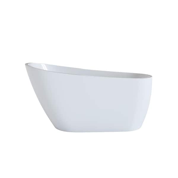 55 in. x 28.38 in. Solid Surface Freestanding Soaking Bathtub with Center Drain in Glossy White, cUPC certified