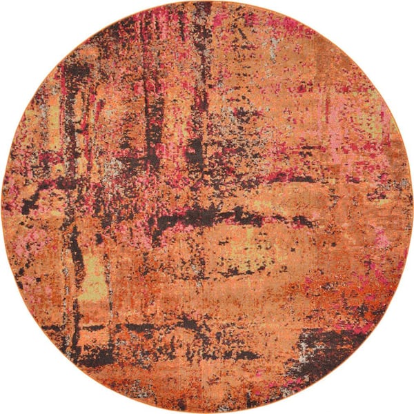 Unique Loom Estrella Atalier Orange 8' 0 x 8' 0 Round Rug