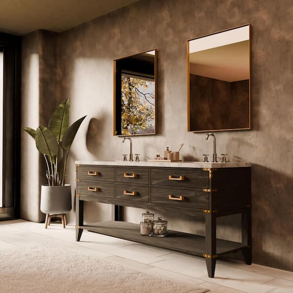 Irvington 72 in W x 22 in D Black Oak Double Bath Vanity and Carrara Marble Top
