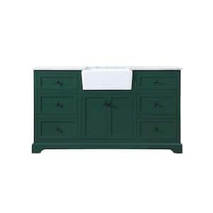 Timeless Home 22 in. W x 60 in. D x 34.75 in. H Bath Vanity in Green with Carrara White Marble Top