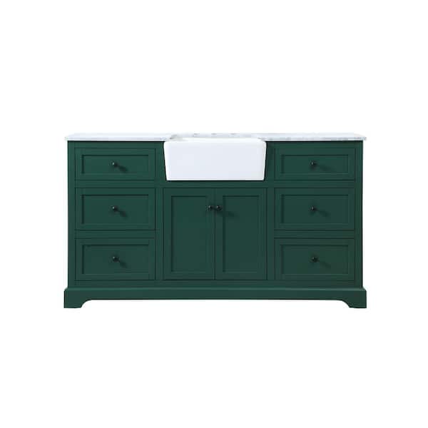 Unbranded Timeless Home 22 in. W x 60 in. D x 34.75 in. H Bath Vanity in Green with Carrara White Marble Top