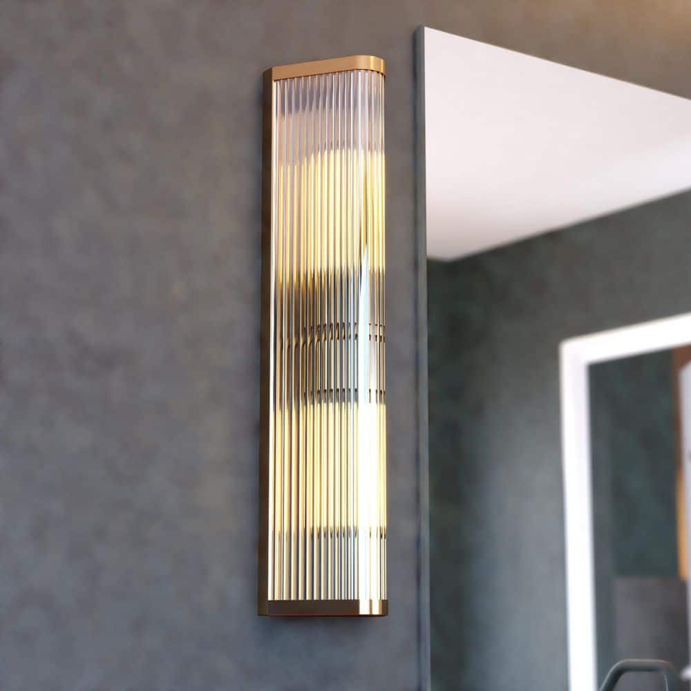 Barbier 5.5 in. W x 22.25 in H 2-Light Antique Brass Gold Vanity Light Modern, Clear Glass Shade, Bathroom Wall Fixture price history on PriceWatchPro