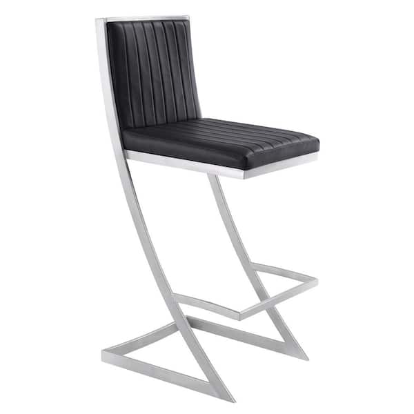 Armen Living Marc 43 in. Vintage Gray Stainless Steel Bar Stool with Velvet Seat