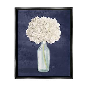 White Floral Bouquet in Bottle Blue Painting by James Wiens Floater Frame Nature Wall Art Print 25 in. x 31 in. .