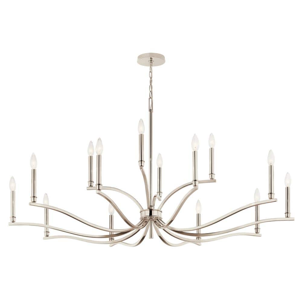 Polished Nickel 14-Light Taper Candle Chandelier