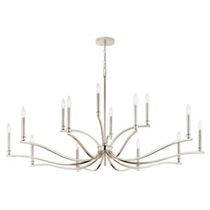 Malene 52.75 in. 14-Light Polished Nickel Traditional Candle Chandelier for Dining Room