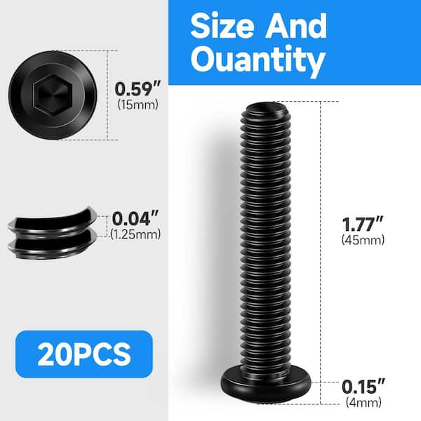 M8 x 45 mm Black Oxide Stainless Steel Hex Button Head Socket Screw (20-Pack)