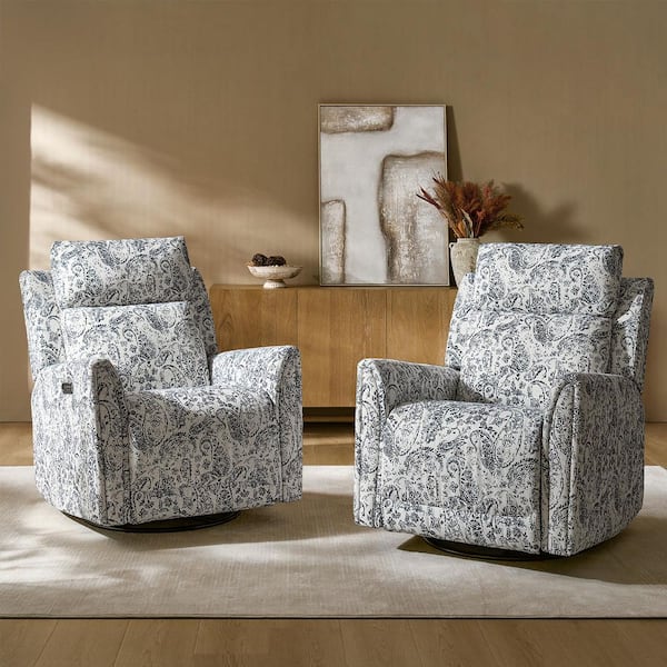 JAYDEN CREATION Arnold Navy Powered Polyester Full Motion Recliner with Duel Motor Headrest and Footrest Seperate Control (Set of 2)