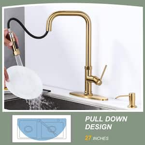 Single Handle Pull Down Sprayer Kitchen Faucet with 27 in. Extend Pipe Stainless Steel in Gold