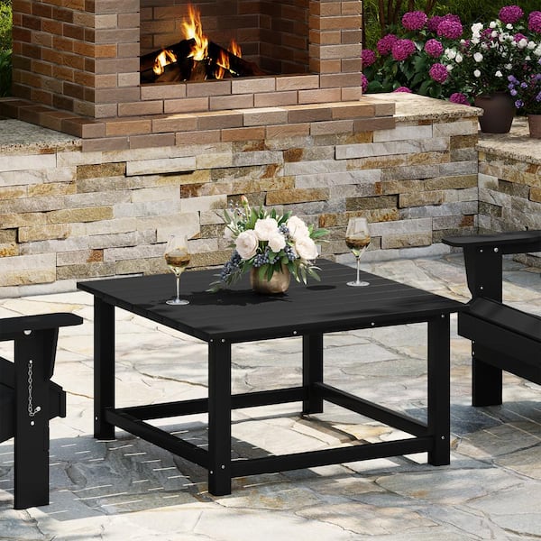 Laguna Outdoor Patio All Weather 31 in. Square HDPE Plastic Conversation Coffee Table in Black