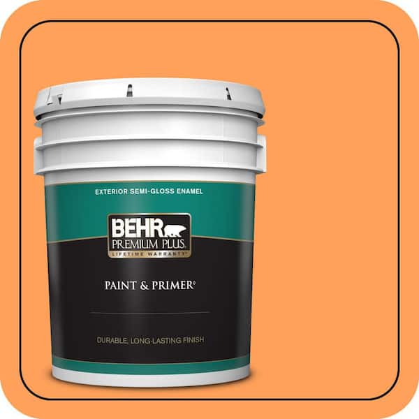 BEHR PREMIUM PLUS 5 gal. #T15-10 Clarified Orange Semi-Gloss Enamel Exterior Paint & Primer