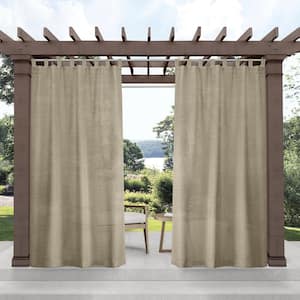 Miami Taupe Solid Sheer Hook-and-Loop Tab Indoor/Outdoor Curtain, 54 in. W x 84 in. L (Set of 2)