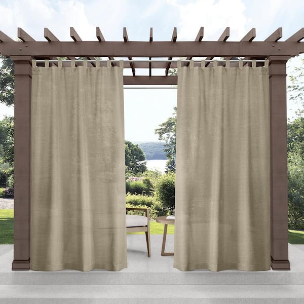 EXCLUSIVE HOME Miami Taupe Solid Sheer Hook-and-Loop Tab Indoor/Outdoor Curtain, 54 in. W x 84 in. L (Set of 2)