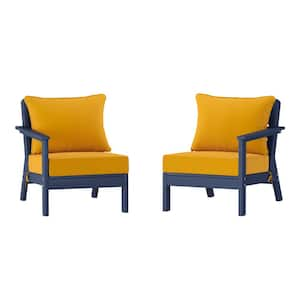 Birchwood Navy Blue Arrangeable Outdoor Patio 2-Piece Deep Seating HDPE Loveseat Arm Chair Set with Yellow Cushions