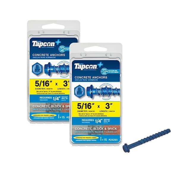 5/16 in. x 3 in. Steel Hex-Washer-Head Indoor/Outdoor Large Diameter Concrete Anchors Combo Kit Includes 2 (15-Pack)