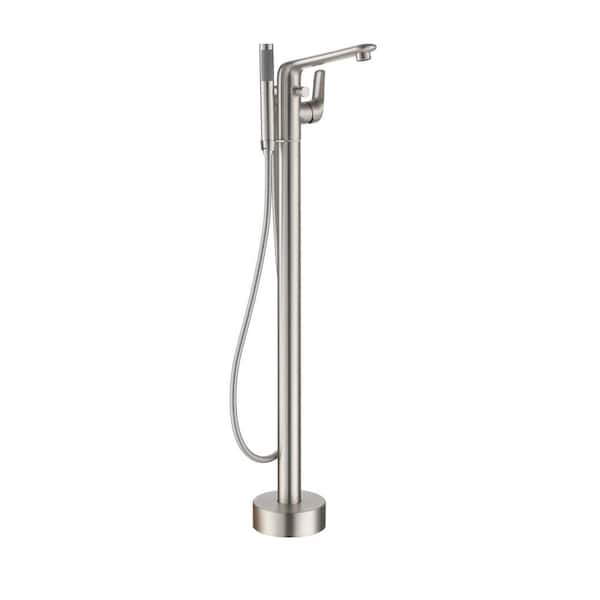 Single-Handle Floor Mount Freestanding Claw Foot Tub Faucet Bathtub Filler Faucet with Hand Shower in Brushed Nickel
