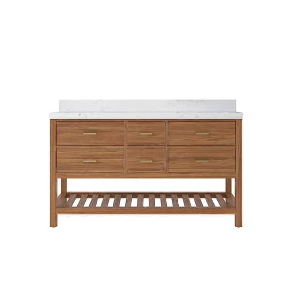 Willow Collections Parker Teak 60 in. W x 22 in. D x 36 in. H Double Sink Bath Vanity in Golden Teak with 2 in. Empira Quartz Top