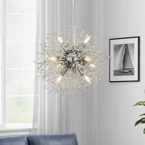 Interior Decor Stainless Steel Crystal Firework Chandelier 8-Lights Globe Pendant Ceiling Lighting in Chrome