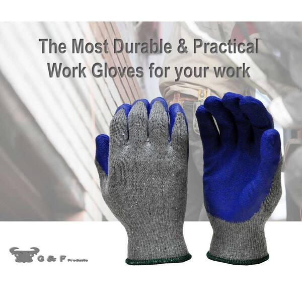 G & F 3108-10 String Knit Palm, Latex Dipped Work Gloves, 10-Pairs per Pack, Black, Large