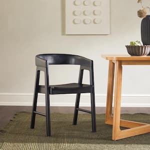 2-Piece Modern Black Rounded Back Solid Wood Dining Chairs