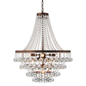 Selado 7-Light Antique Copper Glam Empire Chandelier Beaded Hanging Light with Clear Crystals For Living Room