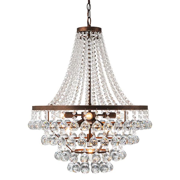 HUOKU Selado 7-Light Antique Copper Glam Empire Chandelier Beaded Hanging Light with Clear Crystals For Living Room
