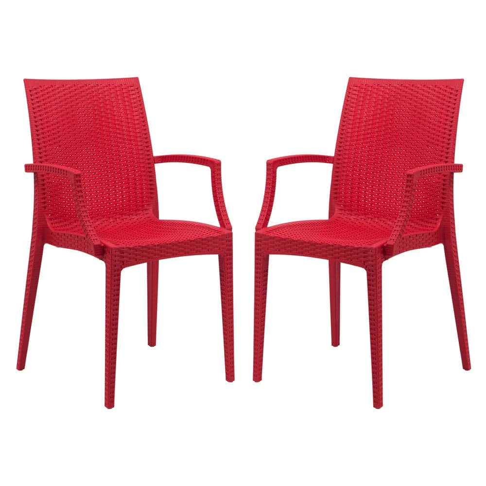Modernist Red Weave Indoor/Outdoor Dining Chair Set of 2