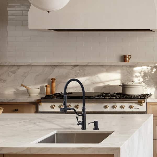 Single Handle Brass High Arc Pull Down Sprayer Kitchen Faucet with Deckplate and Soap Dispenser in Oil Rubbed Bronze