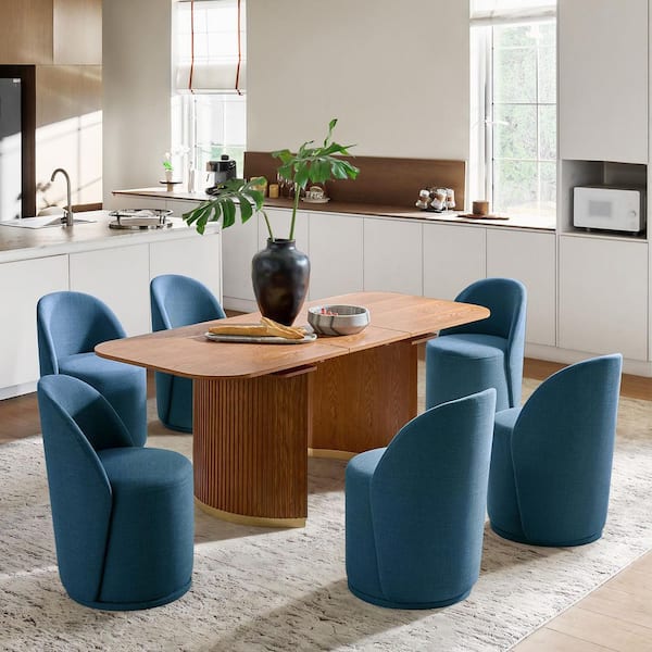 Clester Navy Polyester Swivel Dining Chair Set of 6